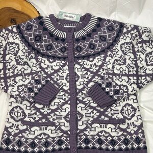 Vintage National Fair Isle cardigan sweater purple and white Women’s Size Medium